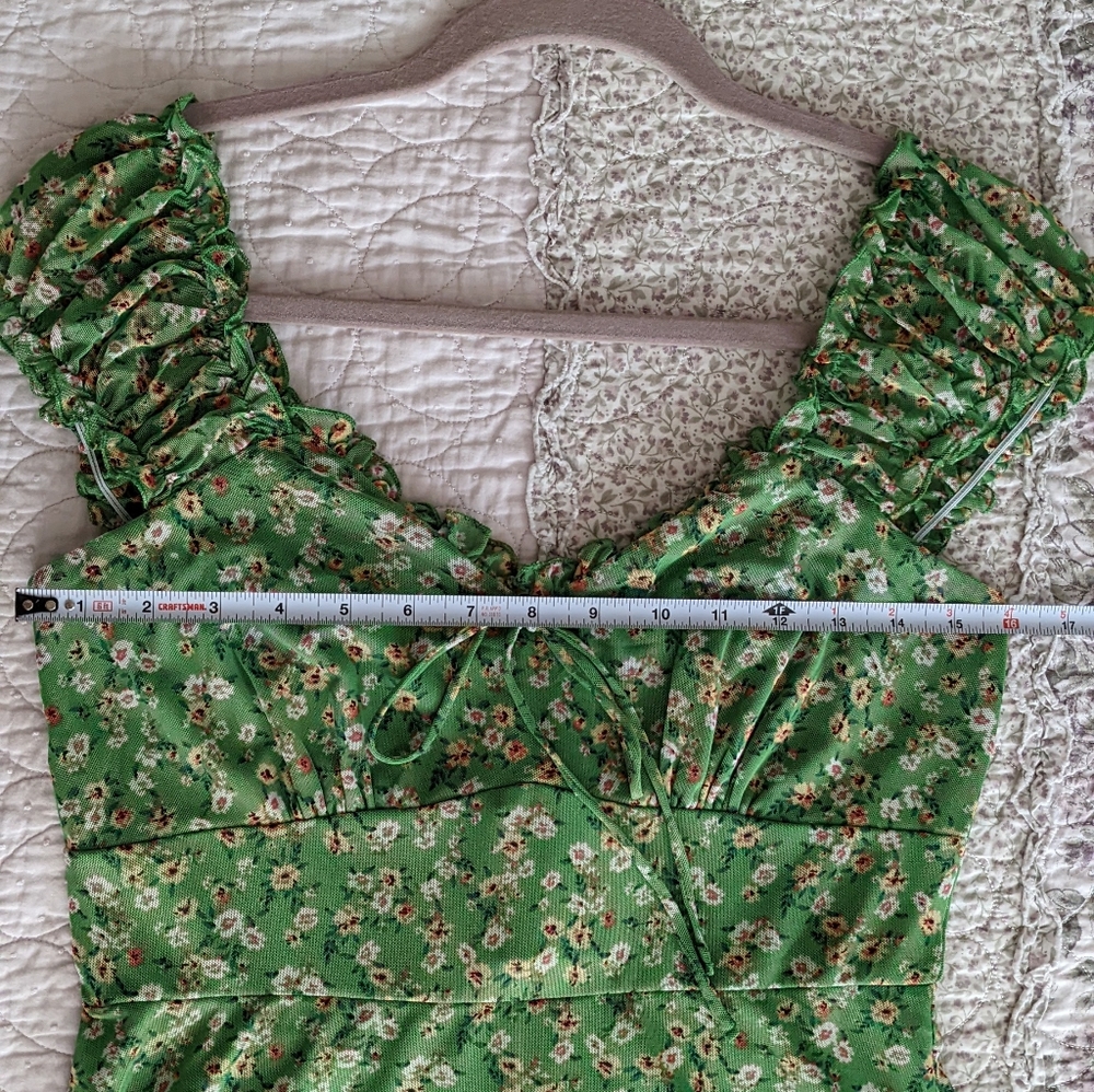 🔴SOLD🔴Vintage French Green Floral Print Mini Dress Size L - Picture 12 of 15